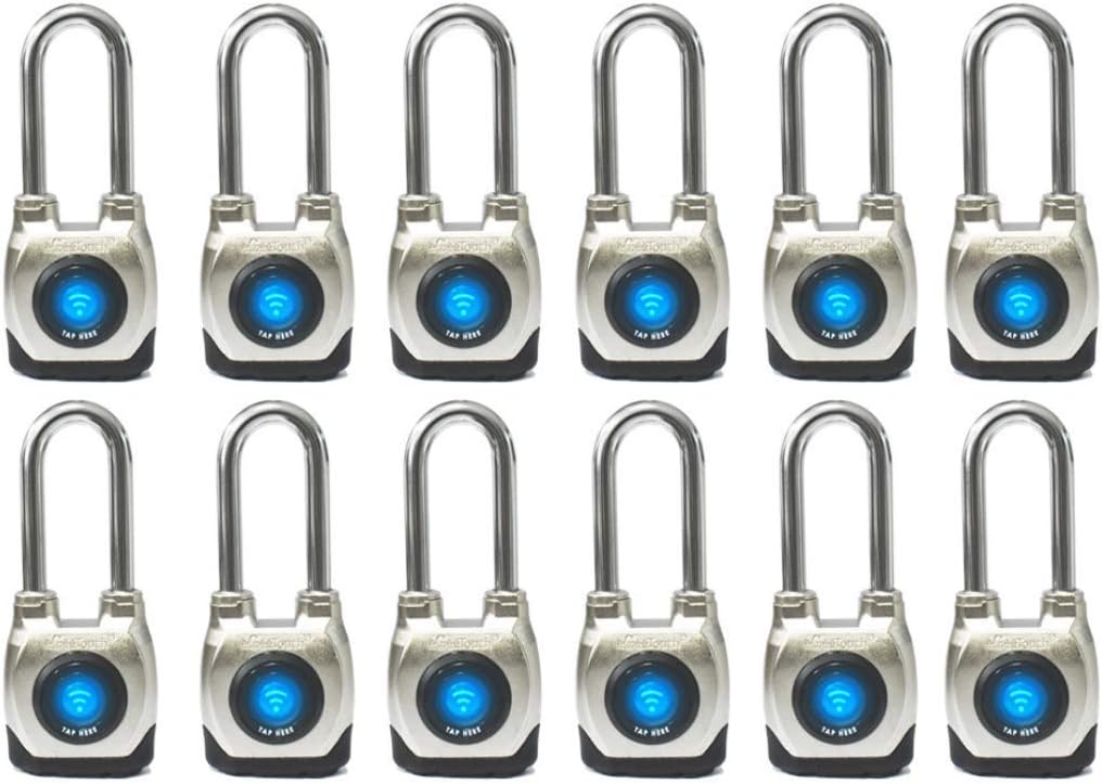 4th GEN. Outdoor Smart Padlock, Weatherproof, Bluetooth + NFC, (Long Shackle) … (12 Pack)