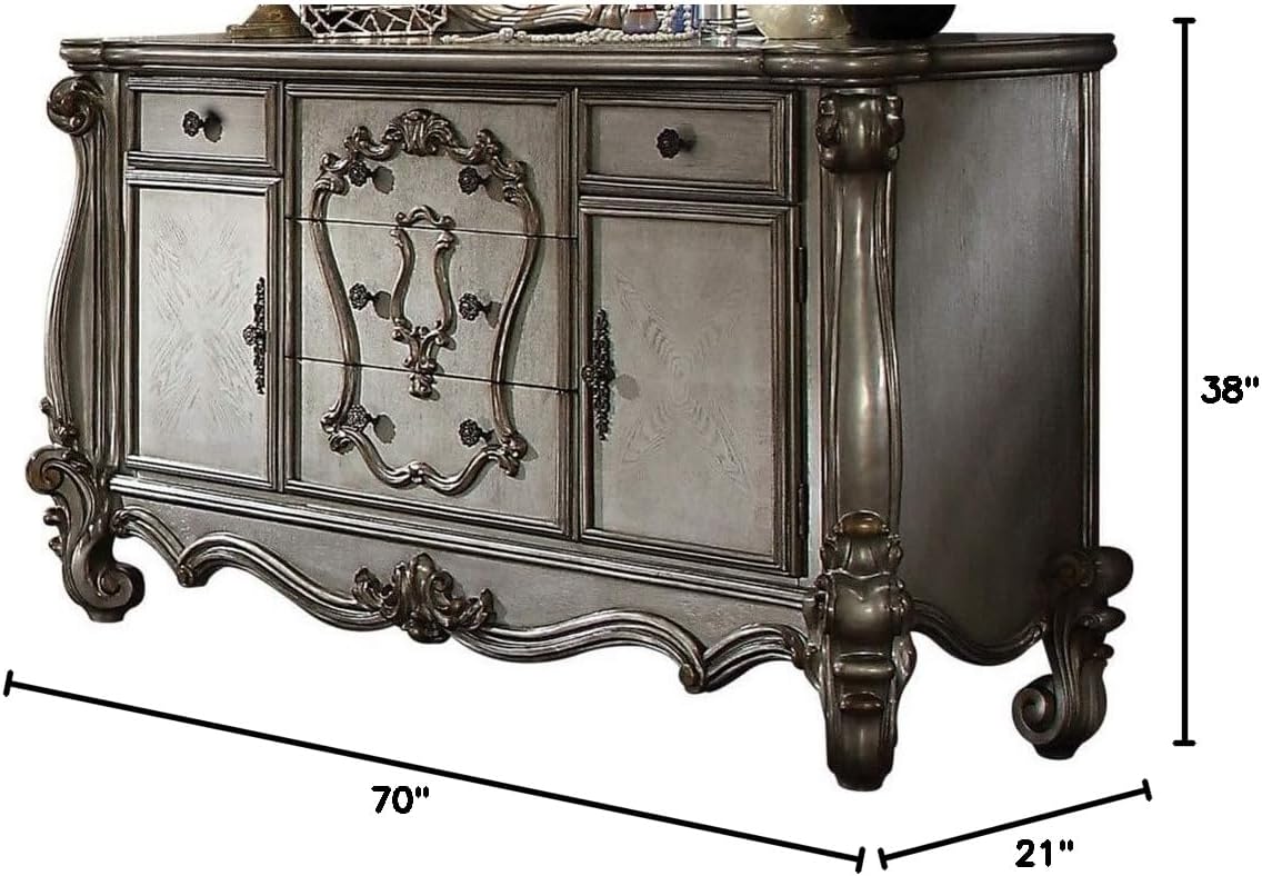 Acme Versailles 5 Drawer Wooden Dresser with 2 Doors in Antique Brown Platinum
