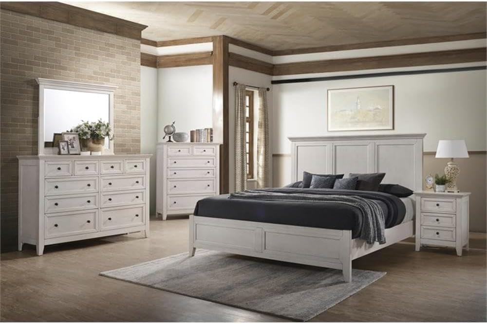 San Mateo Nightstand with 3 Drawers, Rustic White