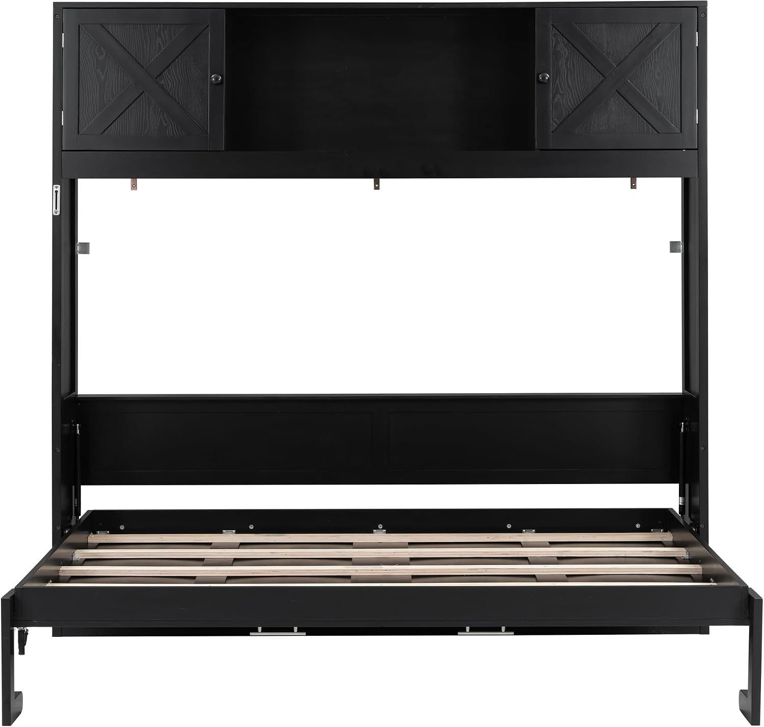 Harper & Bright Designs Queen Size Murphy Bed, Wood Hidden Foldable Wall Bed Frame with Storage Cabinet for Bedroom, Office, Space-Saving, Black