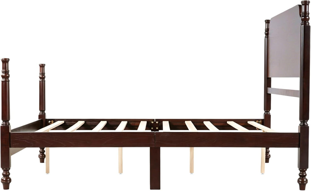 Merax Vintage Wood Spindle Post Bed with Headboard, Full Size Traditional Platform Bed Frame/No Box Spring Needed/Easy Assemble, Dark Walnut