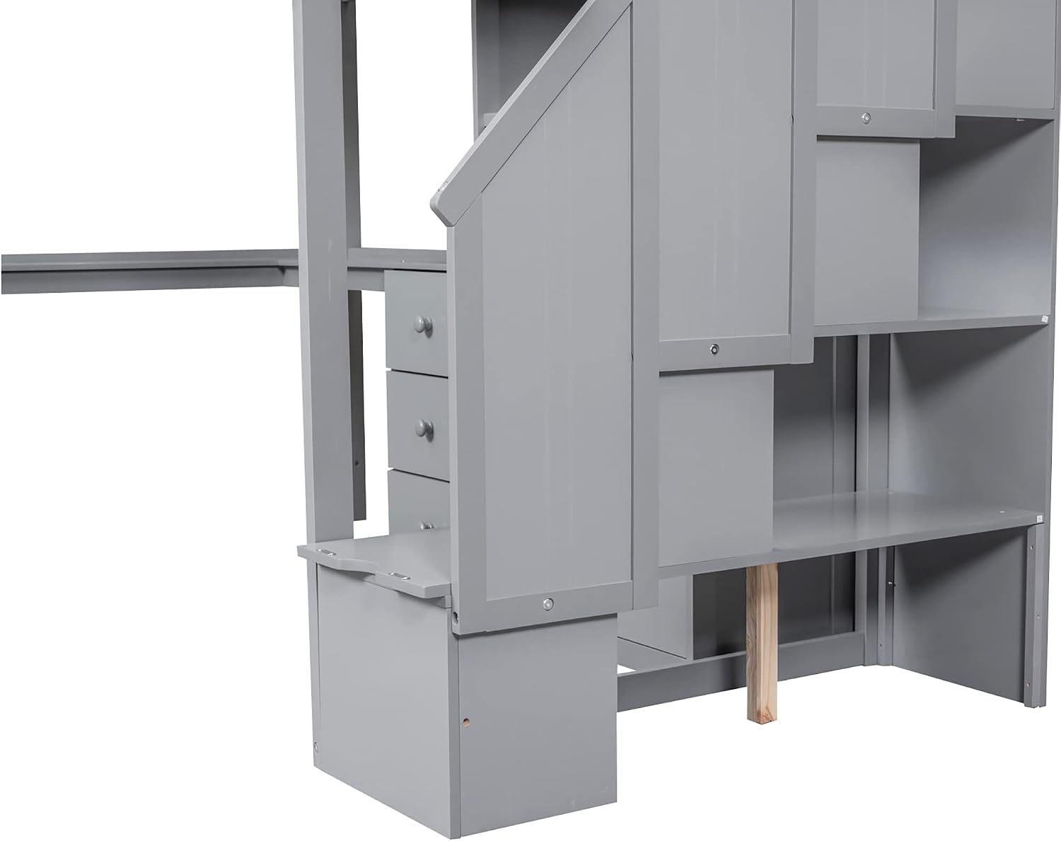 Twin Size Loft Bed with L-Shaped Desk and Drawers,Multifunctional Wooden Bed Frame,W/Cabinet and Storage Staircase, No Box Spring Requiredfor Kids Boys Girls Teens,Gray