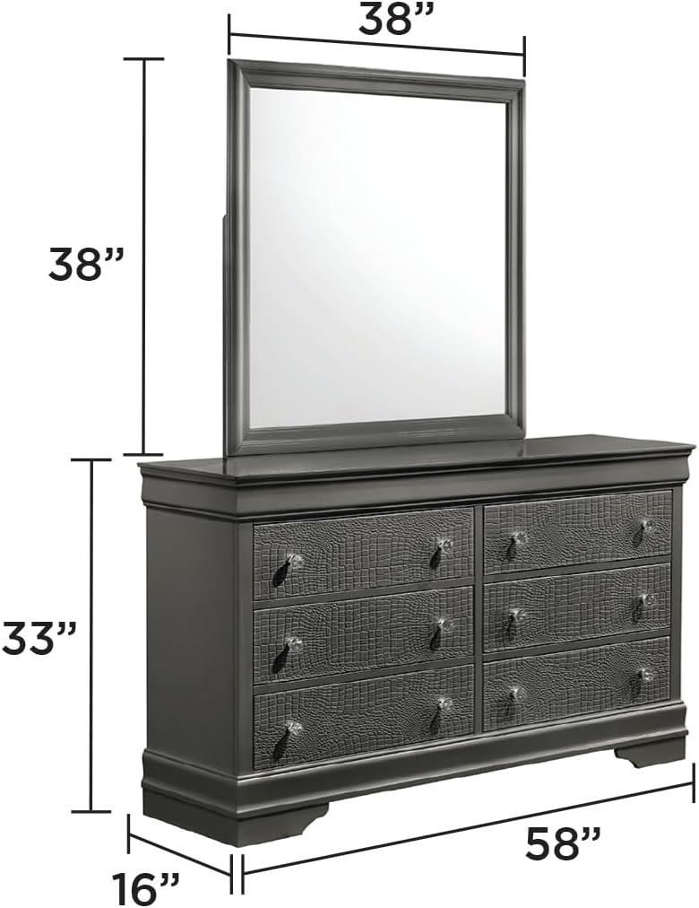Upholstered 4 Pc Full Bedroom Set with LED Headboard Made with Wood in Metallic Gray XC120