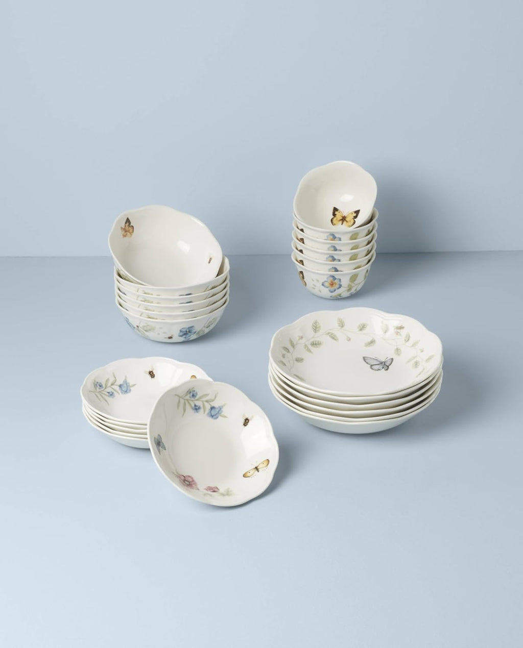 Lenox Dinnerware Set, Butterfly Meadow 24-Piece Bowls Set, Service For 6, Elegant Porcelain Dinnerware, Microwave And Dishwasher Safe, Dish Set, Plates & Dishes, Ramen Bowl (Assorted, 24 Piece)