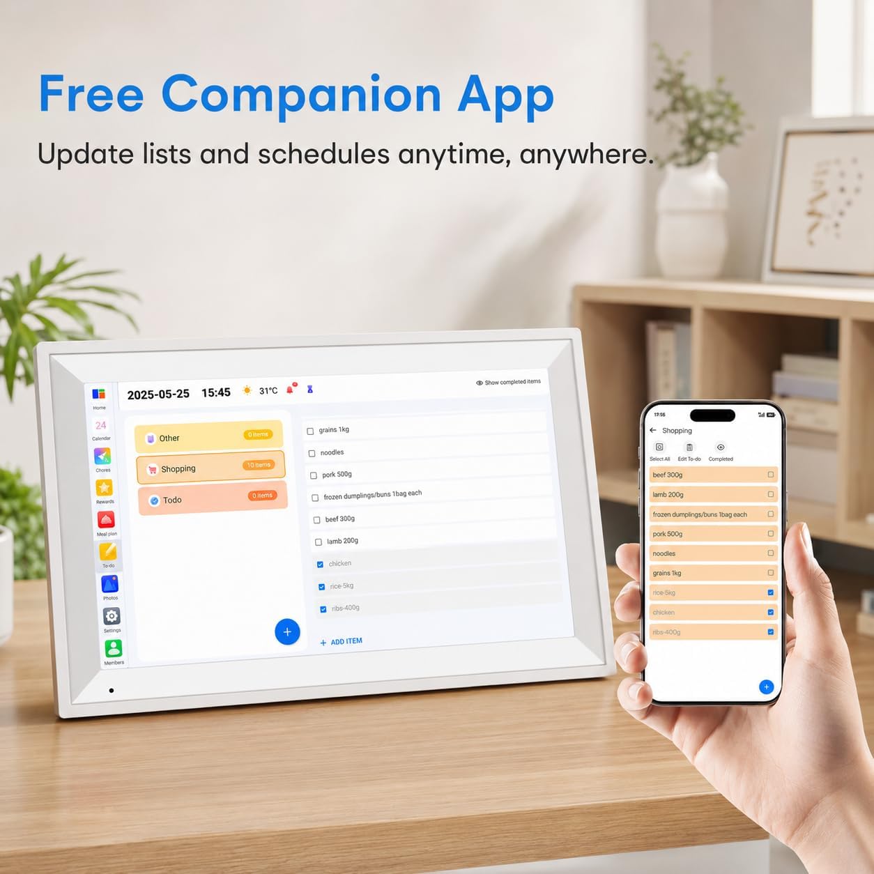 15.6' Smart Family Calendar Wall Display, Touchscreen Digital Planner with Chore Chart & WiFi Sync, Interactive Home Organizer for Schedules, Tasks & Meal Planning