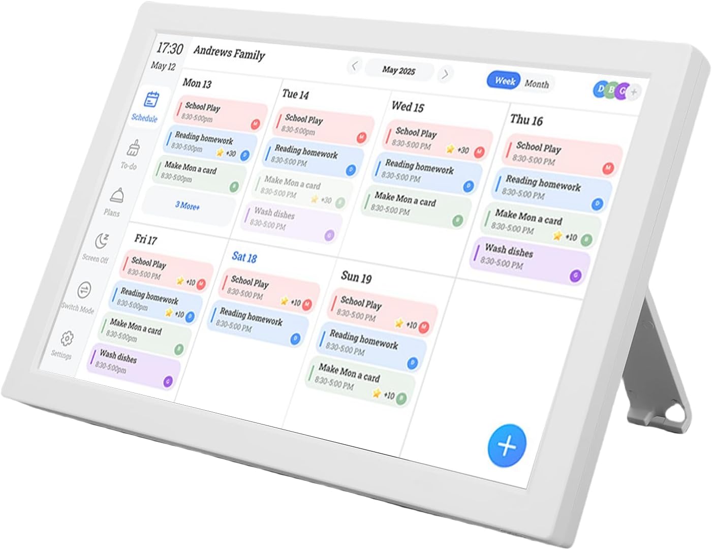 Jiawu Digital Calendar, 10.1in HD Touchscreen Smart Calendar, Family with Chore Chart, Meal Plan, Photo Frame, Desk Wall Mountable and Automatic Sync for Household Schedules