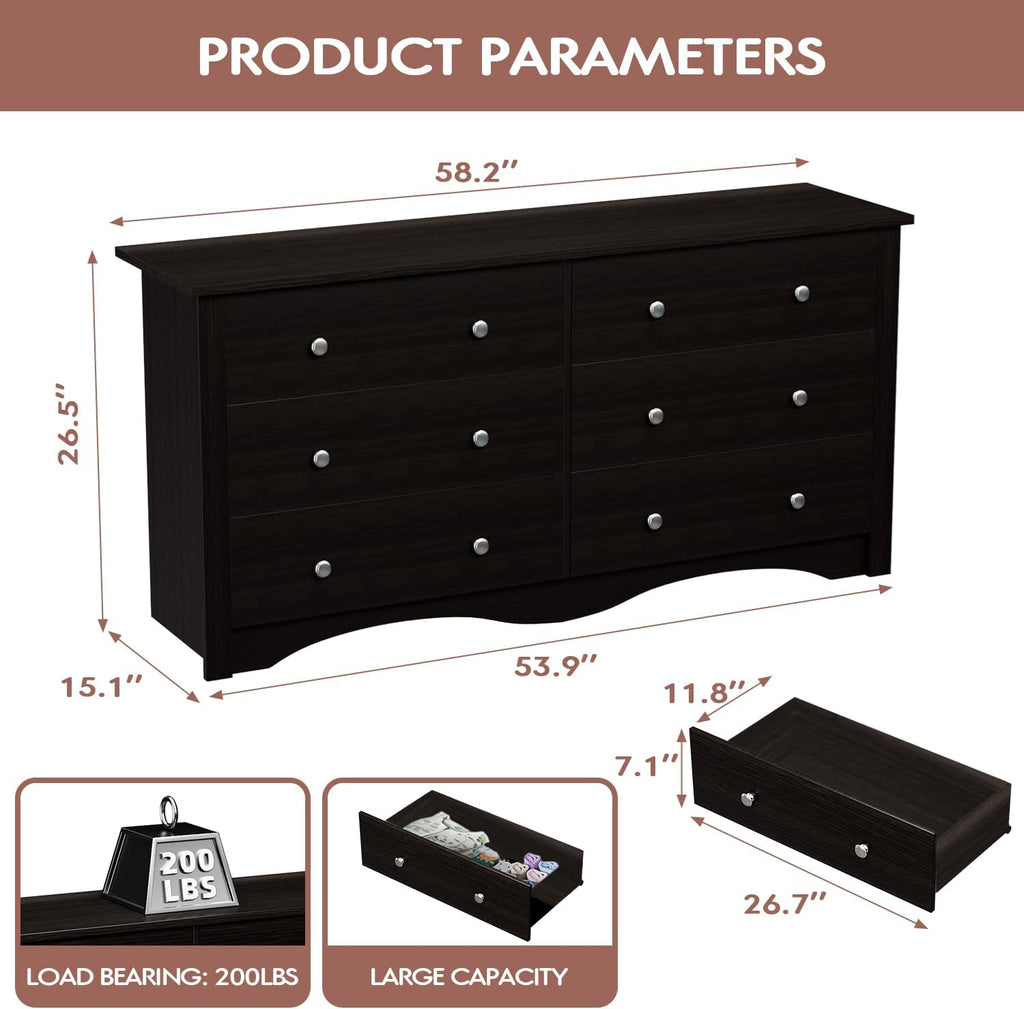 YESHOMY Dresser for Bedroom,6 Drawer Dressers, Storage Chest of Drawers for Hallway,Living Room, Entryway, Dark Brown