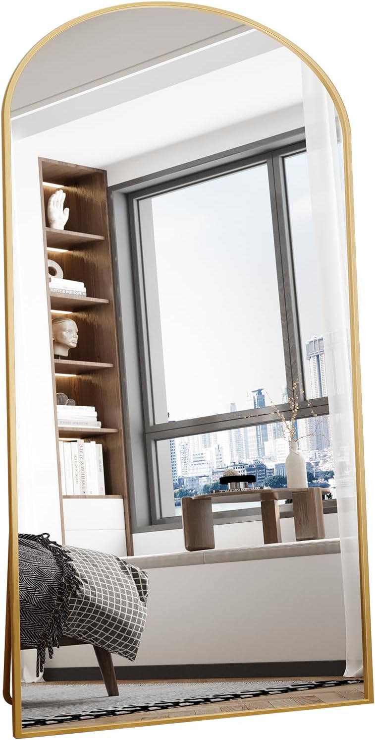 Beauty4U 71' x 32' Arched Full Length Mirror, HD Tempered Glass Floor Mirror with Gold Aluminum Frame, Standing/Leaning/Wall Mounted Mirror for Bedroom, Dressing Room & Living Room