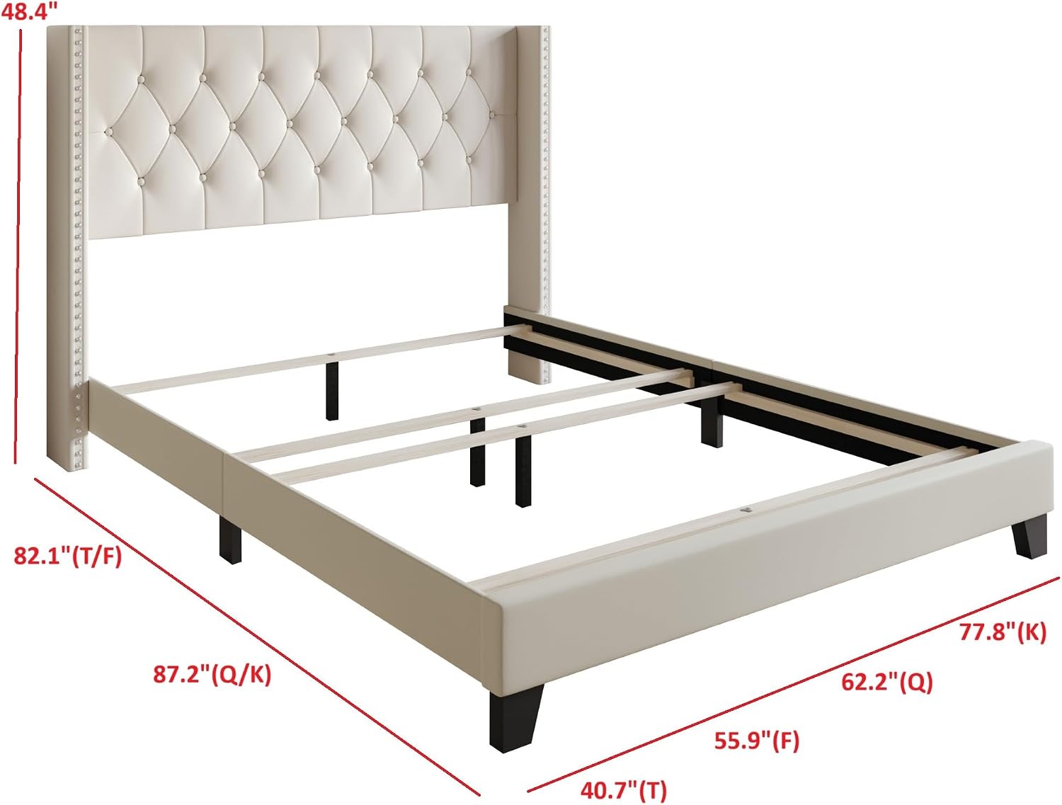 HOME DESIGN Homer Twin Tufted Wingback Upholstered Panel Bed with 2 Matching 1 Drawer Nightstands, Bedroom Furniture Set with Open Shelf Storage, Light Beige Black