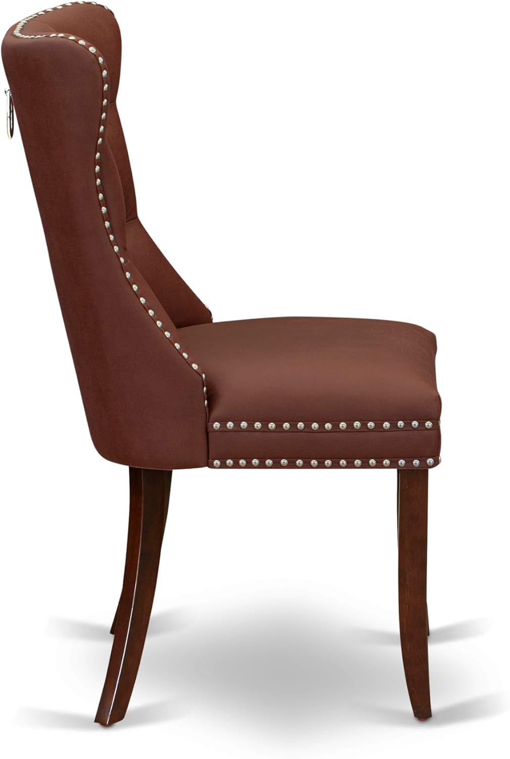 East West Furniture HLDA3-MAH-26 3 Piece Dinette Set Includes a Round Dining Table with Pedestal and 2 Polyester Fabric Upholstered Parson Chairs, 42x42 Inch, Mahogany