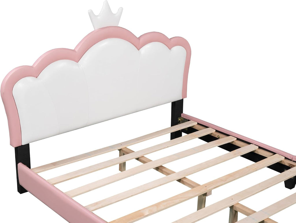 Full Size Upholstered Rabbit-Shape Princess Bed,with Headboard and Footboard Frames Platform Bed for Girls Boy Teen Full Bed Frames for Kids Bedroom Atmosphere Easy to Assemble (Pink, Full)