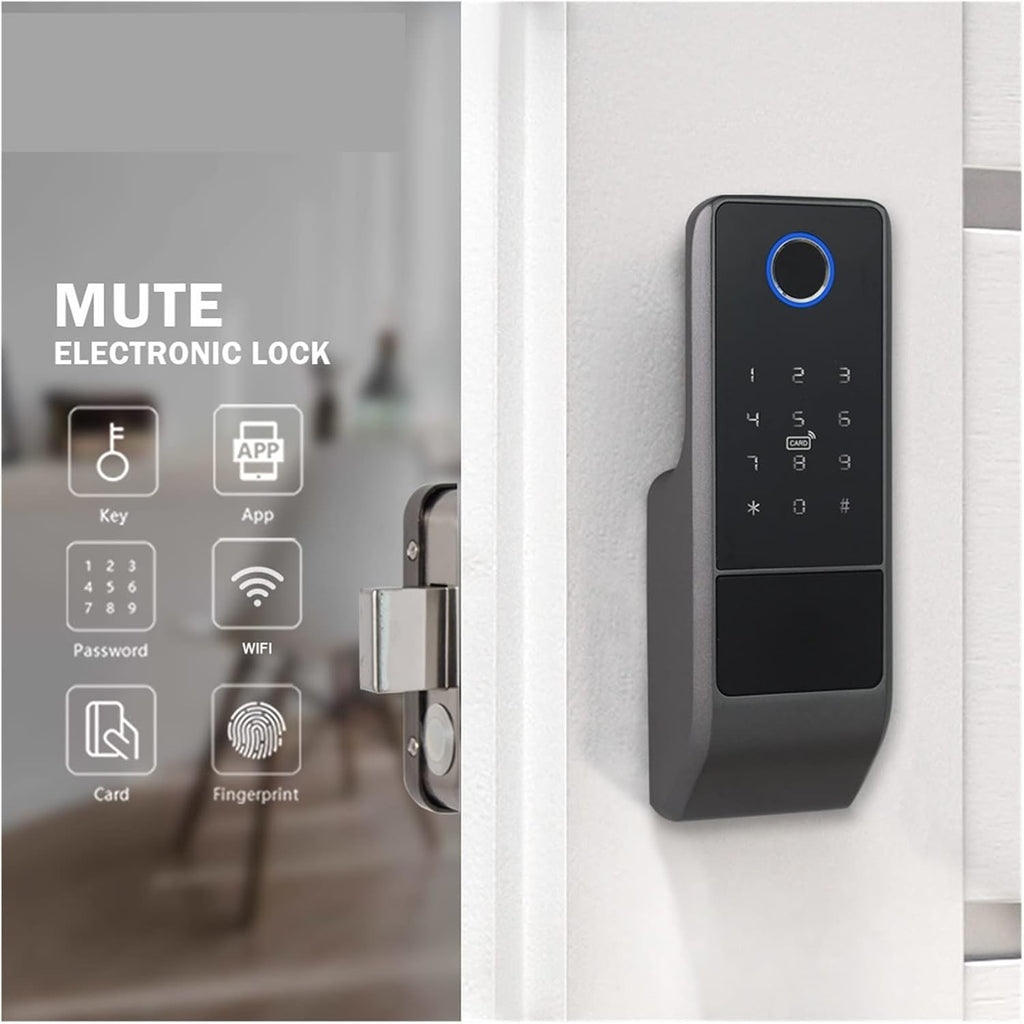Smart Lock Smart Life WiFi Application Electric Smart Fingerprint Rim Door Lock, Compatible with Outdoor Gate Front Door. (All)