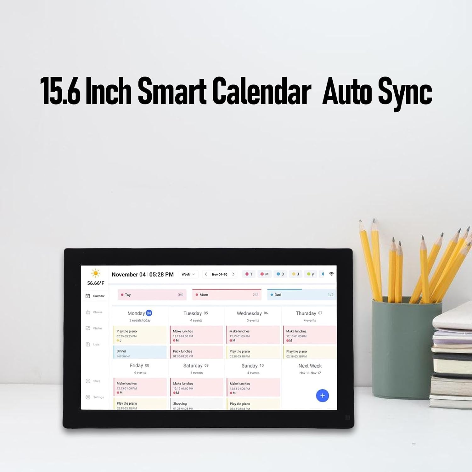 ASHATA 15.6 Inch Wall Planner Chore Chart, Electronic Digital Calendar 1080P Full HD Smart Touchscreen Interactive Display for Family Schedules (US)