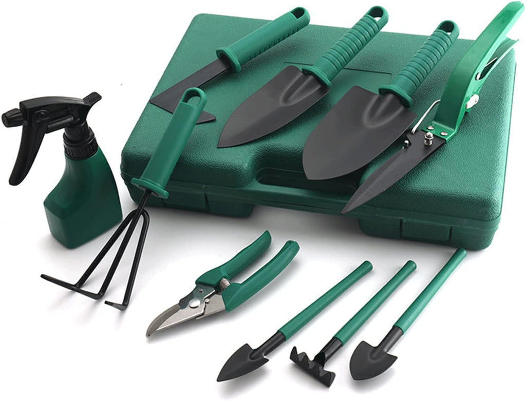 Garden Tools Set, 10 PCS Garden Planting Tools Kit, Outdoor Garden Planting Bonsai Tools with Green Carrying Case & Ergonomic Handle, for Weeding
