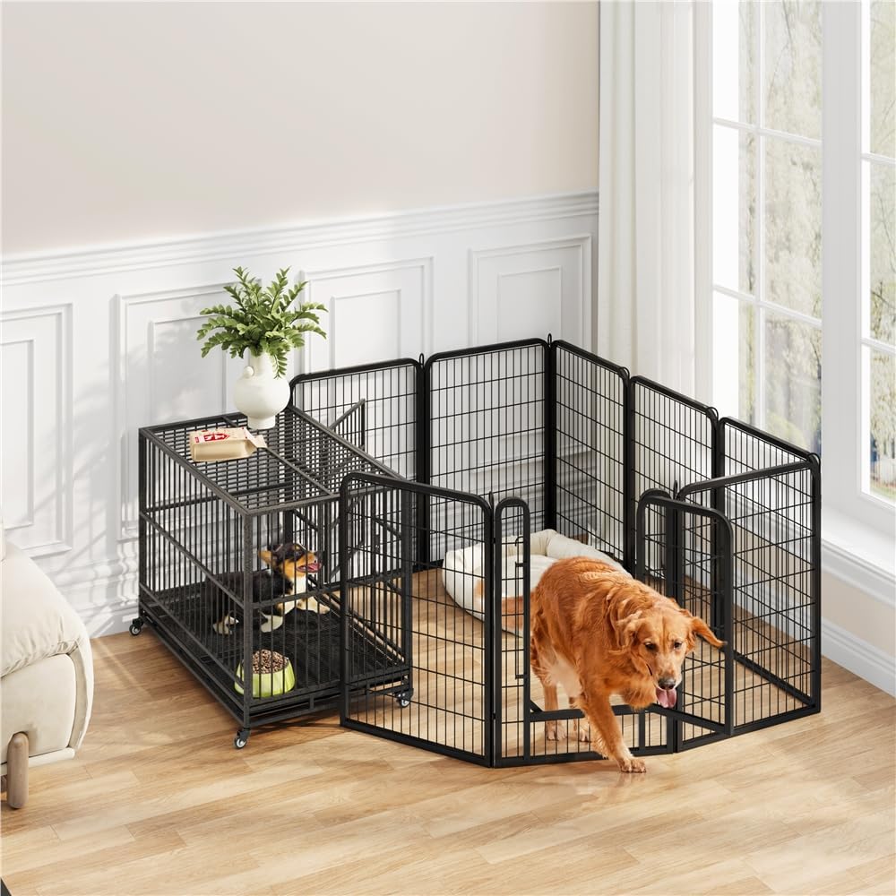 Yaheetech 40in 16-Panel Metal Dog Playpen Fence for Indoor Yard RV Camping | Heavy-duty Rustproof Frame with Secure Latch Door, Tool-free Assembly, Foldable Storage, Ideal for Medium to Large Dog Breeds