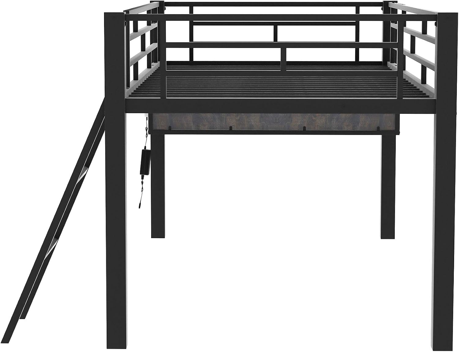 Twin Size Mid Metal Loft Gaming Bed with Desk and LED Lights, Modern Steel Loft Bed Frame with Inclined Ladder and Safety Guardrail for Kids Teens Girls Boys, No Box Spring Needed (Black-08, Twin)