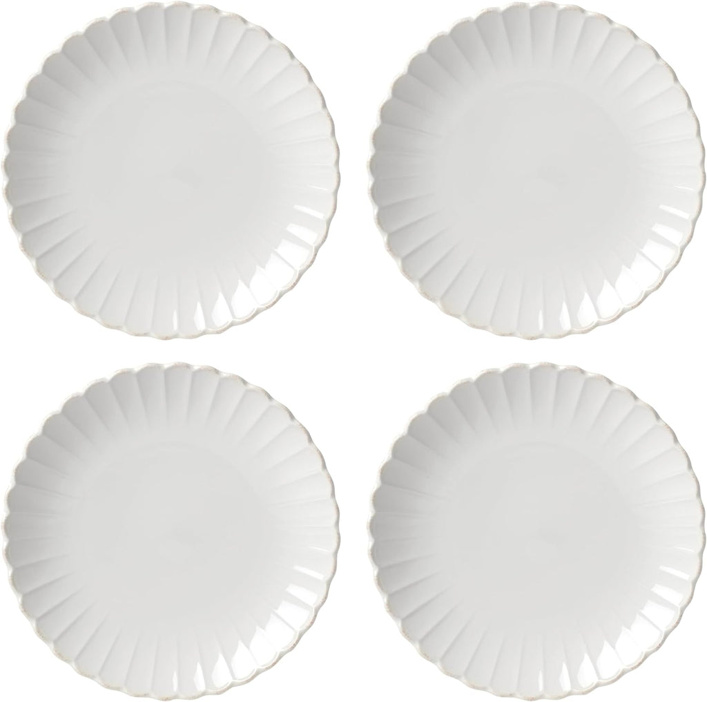 Lenox Dinner Plates Set, 4-Piece French Perle Scallop White Dinner Plate Set For 4, 11-inch Stoneware Plates, Dishwasher Safe Dishes, Microwave Safe, Dinnerware Sets, Dish Sets for 4 (White, 4 Piece)