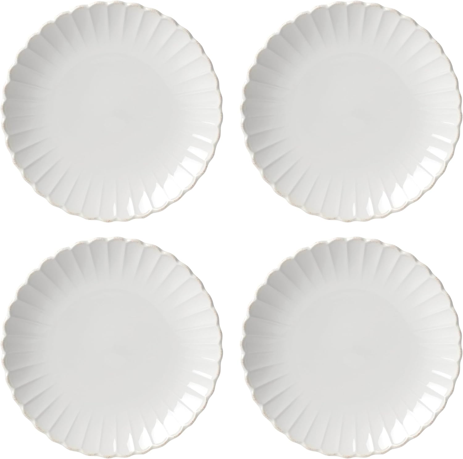 Lenox Dinner Plates Set, 4-Piece French Perle Scallop White Dinner Plate Set For 4, 11-inch Stoneware Plates, Dishwasher Safe Dishes, Microwave Safe, Dinnerware Sets, Dish Sets for 4 (White, 4 Piece)