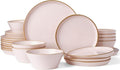 Famiware Saturn Stoneware Dinnerware Sets for 8 (24 Pieces), Ceramic Plates and Bowls Dish Sets with Hand-Painted Trim - Chip & Scratch Resistant, Microwave & Dishwasher Safe Tableware, Light Pink