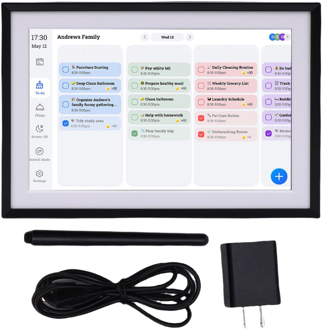 Estink 10.1 Inch Smart Digital Calendar Frame Electronic Calendar Touchscreen Wall Mounted Digital Photo Frame for Family Planning Meal Organization HD Display App Control (US Plug)