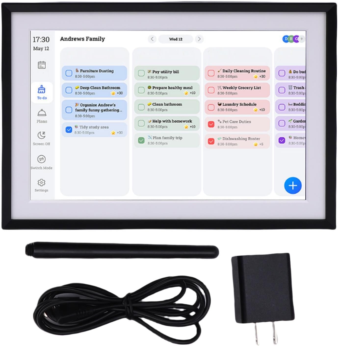 Estink 10.1 Inch Smart Digital Calendar Frame Electronic Calendar Touchscreen Wall Mounted Digital Photo Frame for Family Planning Meal Organization HD Display App Control (US Plug)