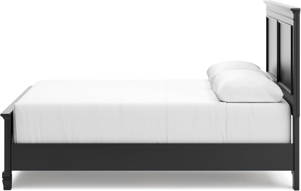 Signature Design by Ashley Lanolee Transitional Queen Panel Bed with Tapered Feet, Foundation or Box Spring Needed, Black