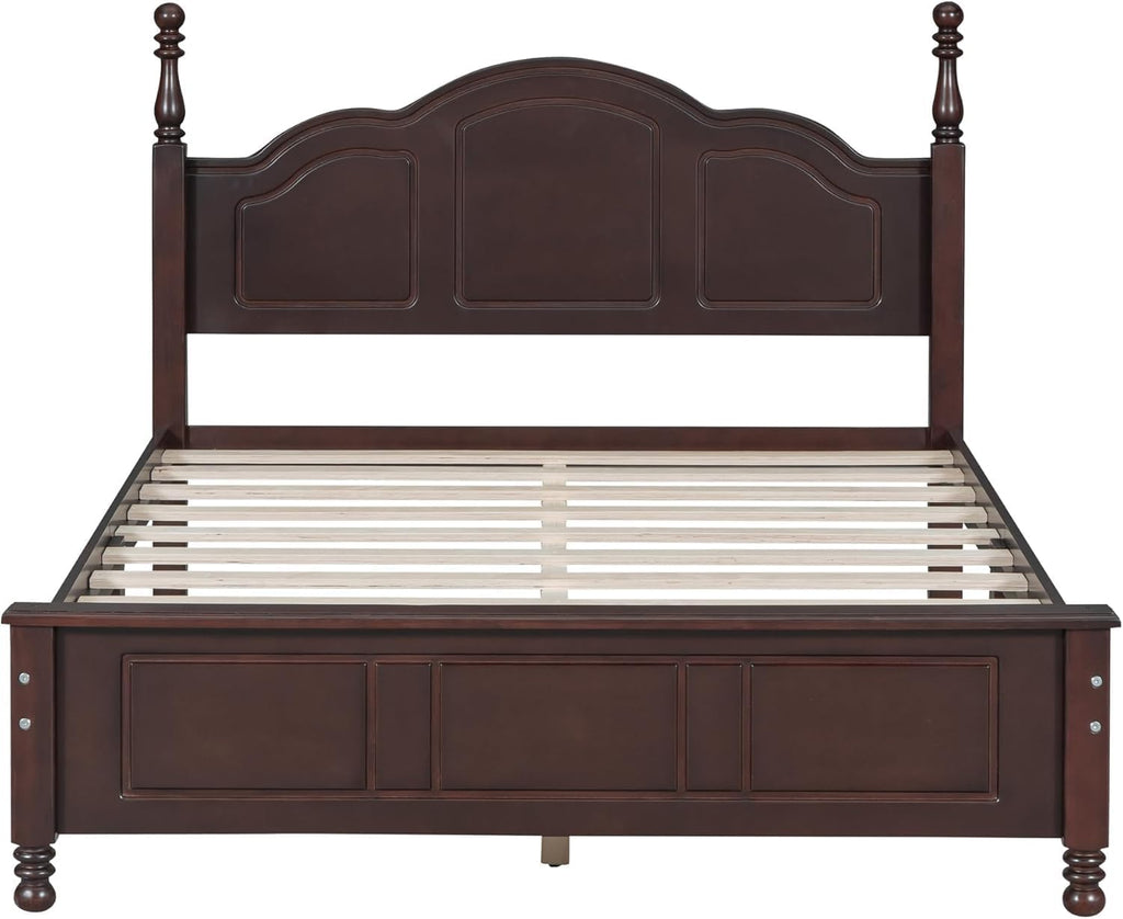 A Three-Piece Furniture Set, A Sturdy Wooden Bed with A Bedside Table, Suitable for A Family Setting(Dark Walnut(Full))