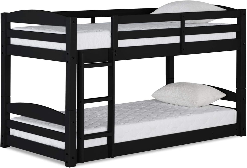 DHP Phoenix Twin Bunk Bed with Ladder, Black, Space-Saving Design, Solid Wood Construction