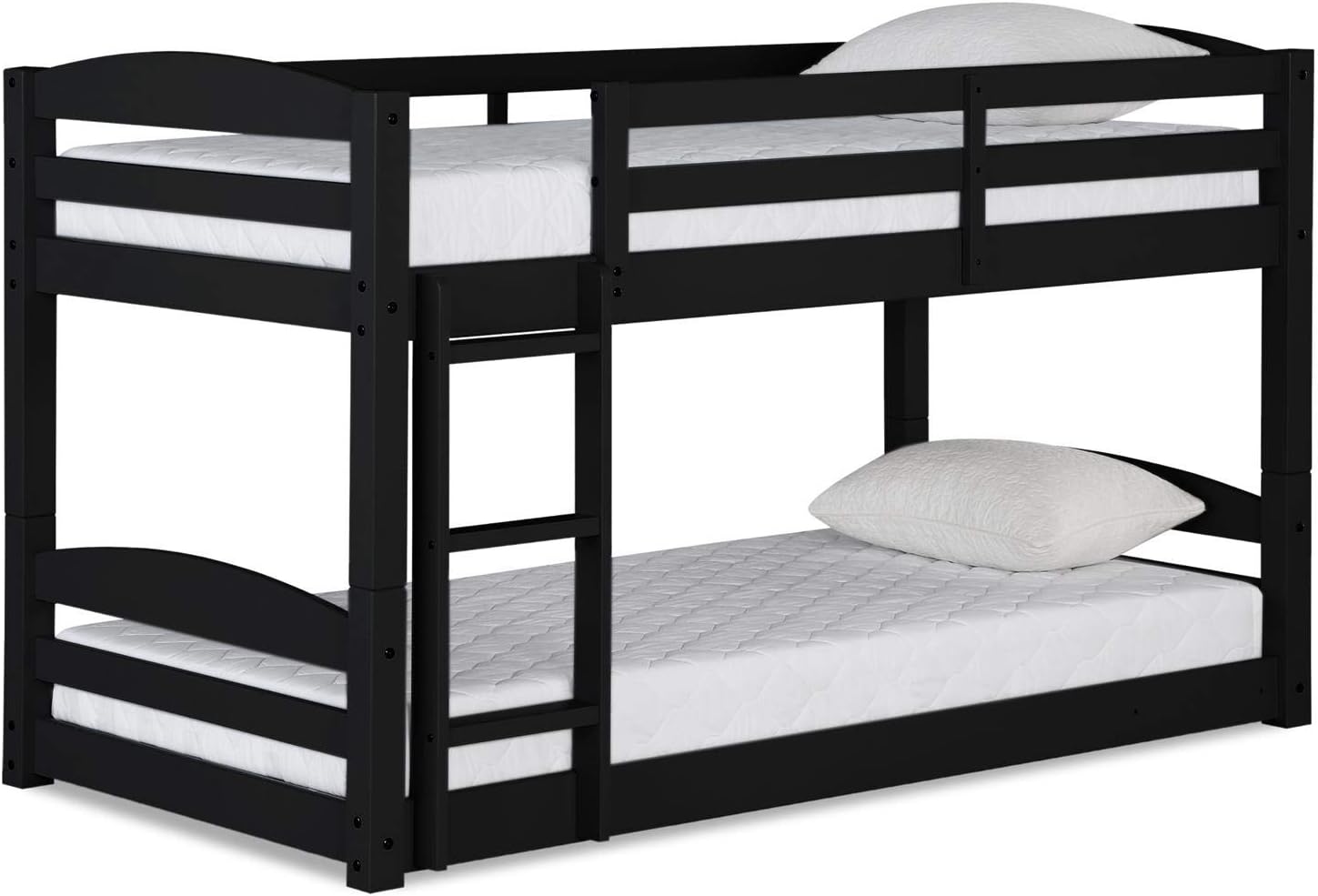DHP Phoenix Twin Bunk Bed with Ladder, Black, Space-Saving Design, Solid Wood Construction