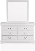 Furniture of America Arabella Traditional Wooden 6 Drawer Dresser with Mirror, Vintage Bedroom Set, Accent Vanity Dressing Table with Antique Nickle Handles for Dressing Room, Walk-in Closet, White