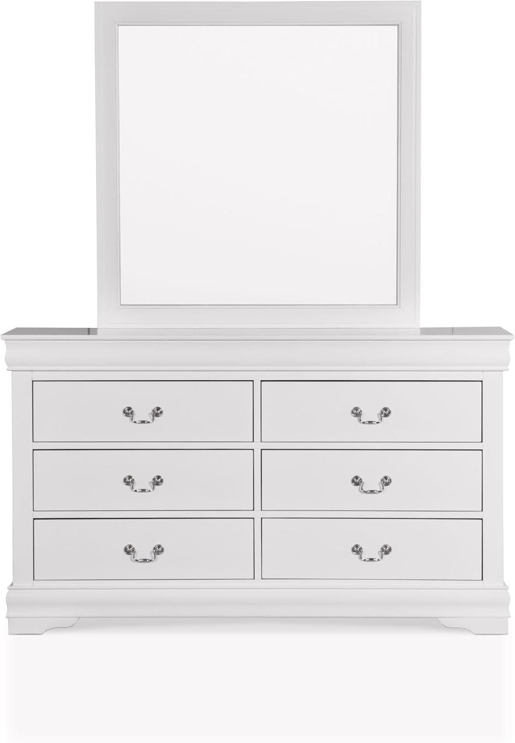 Furniture of America Arabella Traditional Wooden 6 Drawer Dresser with Mirror, Vintage Bedroom Set, Accent Vanity Dressing Table with Antique Nickle Handles for Dressing Room, Walk-in Closet, White
