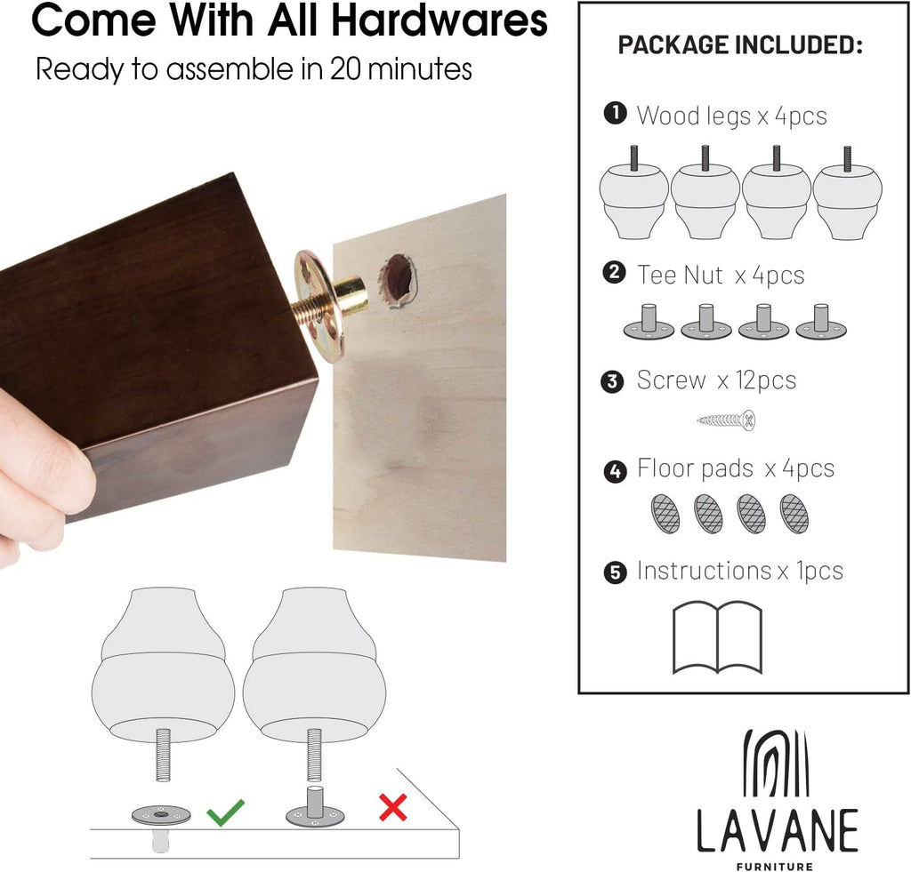 La Vane 30 inch / 75cm Wooden Furniture Legs, Set of 4 European Style Solid Wood Carving Unfinished Furniture Replacement Feet Decoration for Sofa Cabinet Wardrobe Table Loveseat