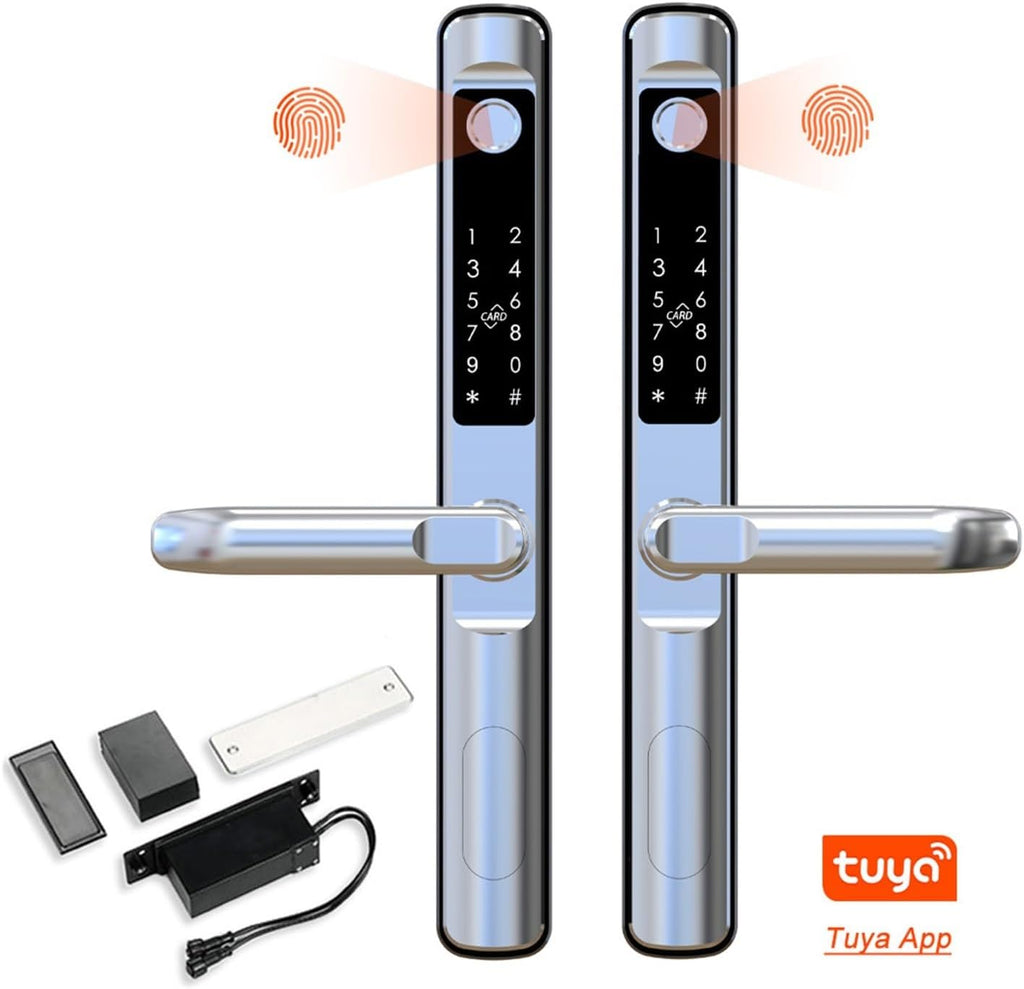MiJob Tuya WiFi Double-Sided Smart Electronic Fingerprint Digital Door Locks Powered By Lithium Battery for Outside Gate Door (Color : Silver, Size : 2885(22-270))