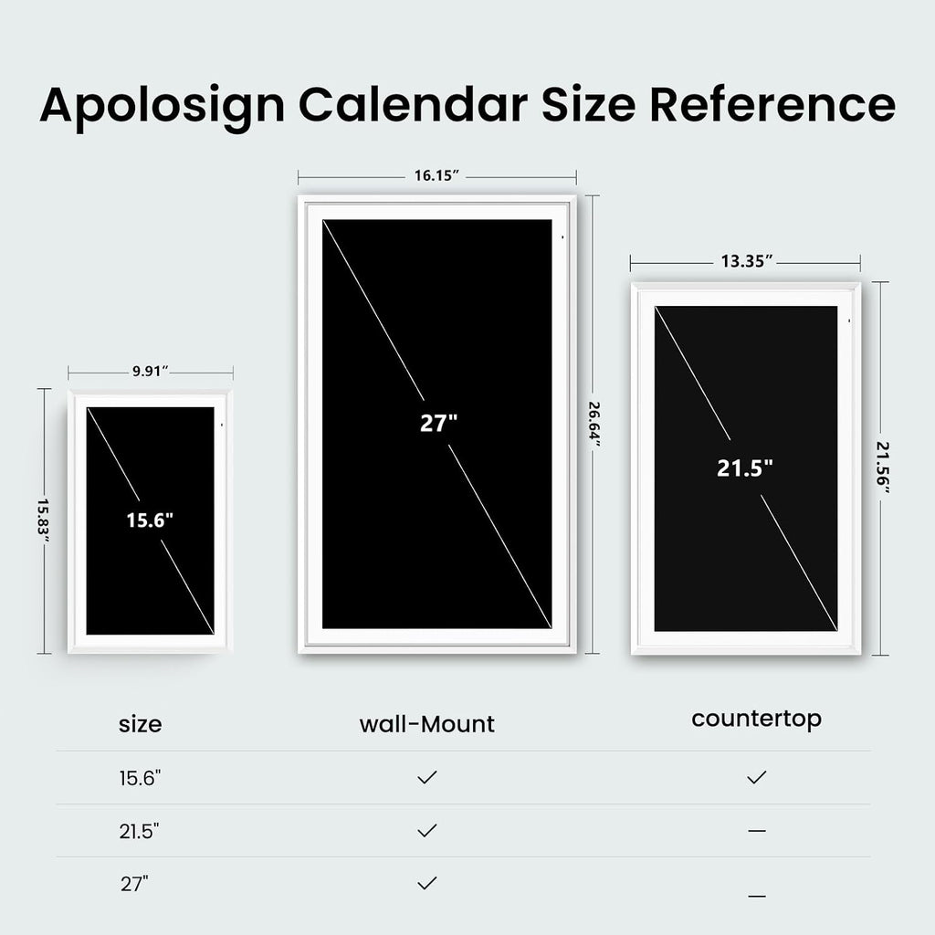 Apolosign 21.5-inch Digital Calendar & Smart Family Wall Planner, No Subscription, Calendar & Dashboard Dual-Mode System, Shared Touchscreen Display with Calendar Sync, Chore Charts & Family Scheduling Hub (White)
