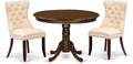 East West Furniture HLDA3-MAH-32 3 Piece Dining Set Consists of a Round Kitchen Table with Pedestal and 2 Polyester Fabric Upholstered Parson Chairs, 42x42 Inch, Mahogany