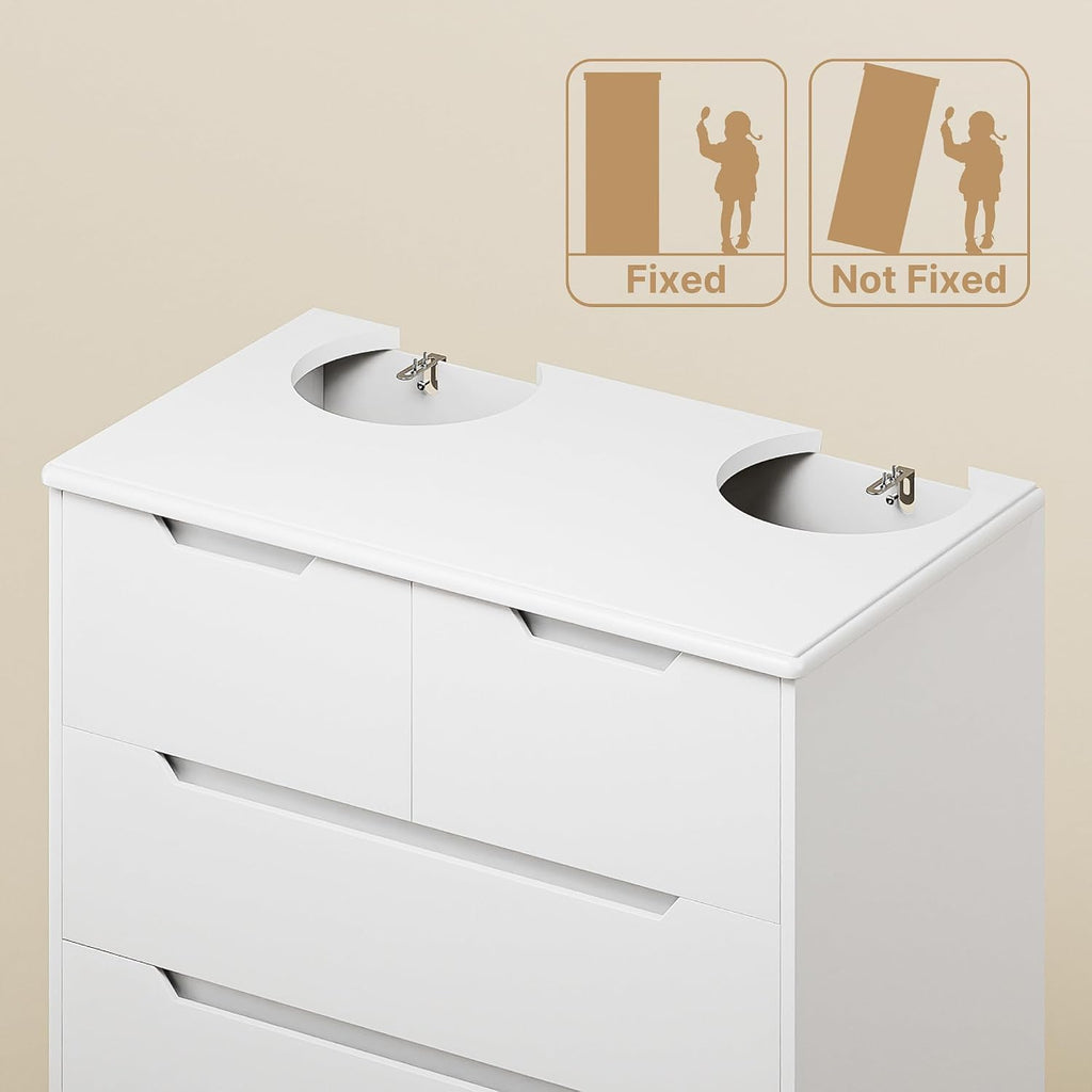 Gizoon 6 Drawer Dresser, Chest of Drawers with Large Storage, White Dressers for Bedroom, Tall Dresser and Organizer with Anti-Tripping, Wooden Cabinet for Office, Living Room, Entryway