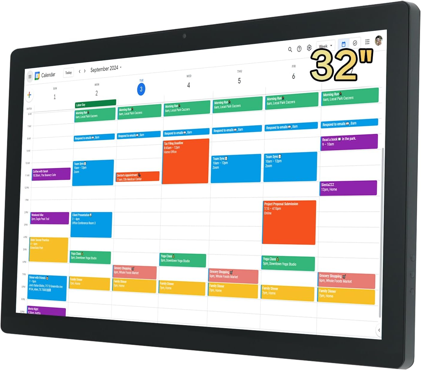 32 inch Digital Calendar & Chore Chart, Touchscreen Interactive Monitor for Family Schedules, Built in Speakers and Camera, Electronic Calendar Include Wall Mount & Desk Stand