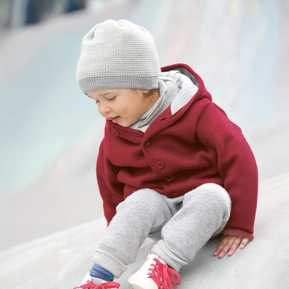 Ecoable Organic Boiled Merino Wool Jacket Kids, Hooded Coat Boys Girls, Made in Germany