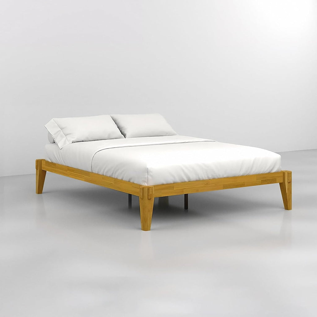 Bme Chalipa 14' King Bed Frame - Solid Wood Platform Bed - Japanese Joinery Bed Frame - Wood Slat Support - No Box Spring Needed - Easy Assembly - Minimalist & Modern Style, Golden Natural
