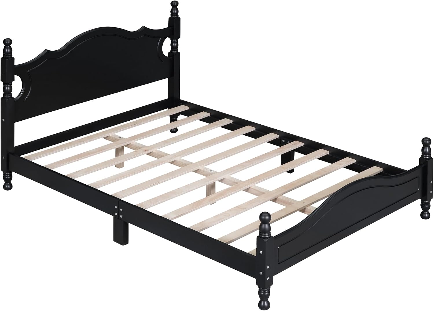 Merax Modern Solid Wood Platform Bed with Headboard,Mid Century Full Bed Frame/Wood Slat Support/Full Black
