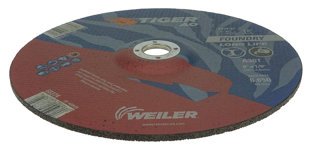 Weiler 68374 9' x 1/8' Tiger AO Type 27 Cut and Grind Combo Wheel A30T 7/8 A.H (Pack of 25)