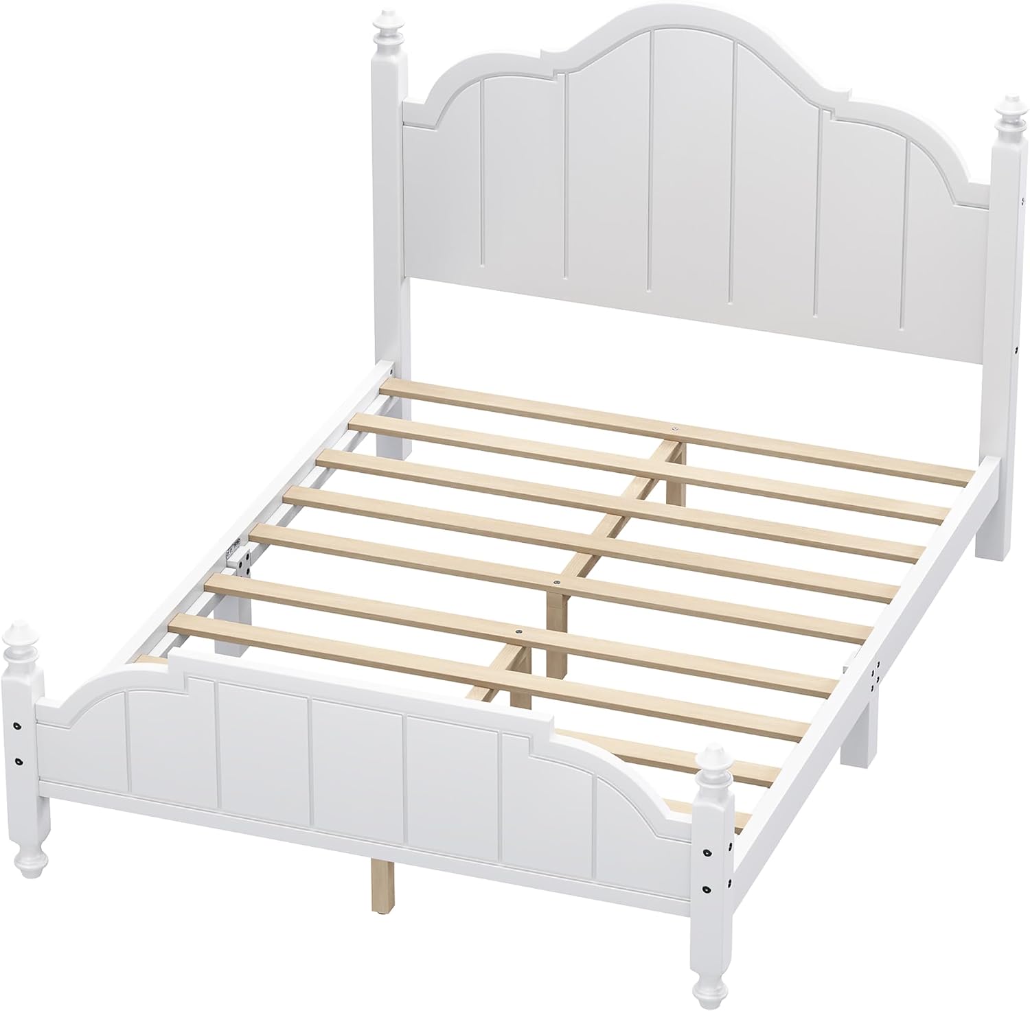 JIVOIT Vintage Wooden Bed Frame, Full Size Platform Bed with Wide Headboard, Wood Slats Support, No Spring Box Needed, Easy Assembly (White-Full,2)