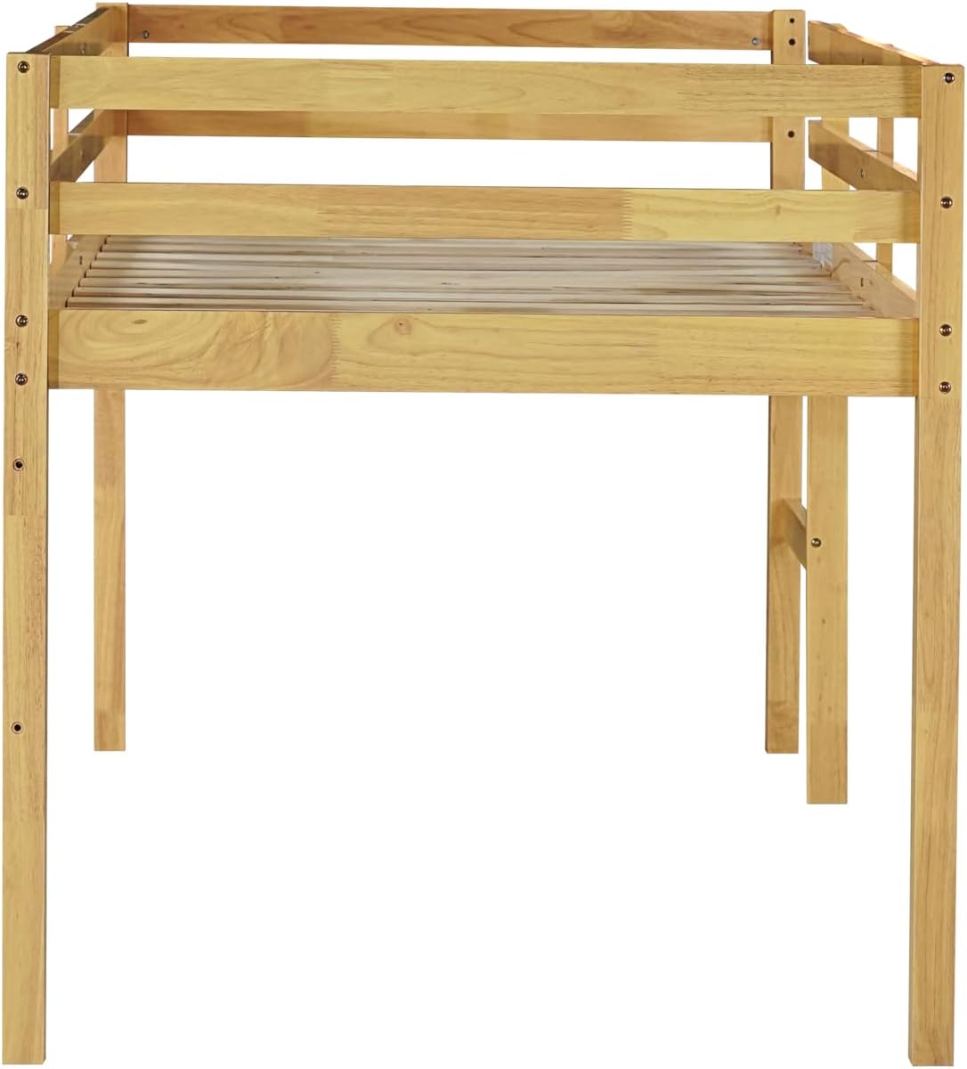 JIVOIT Twin Size Loft Bed with Ladder, Solid Rubber Wooden Low Height Loft Bed, Bed Platform of Strengthened Slats, No Box Spring Needed (Natural//14)