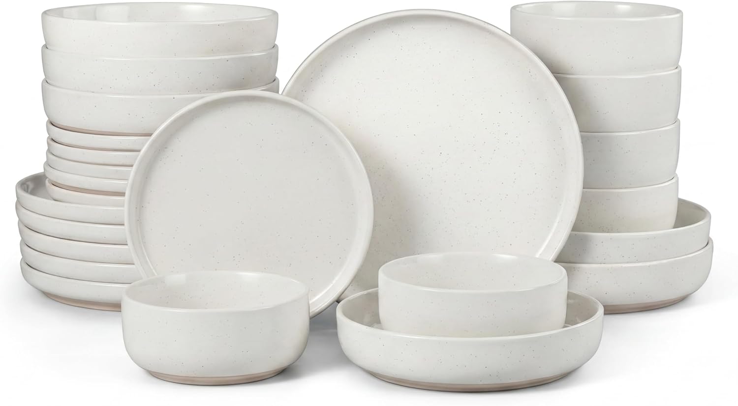 HaWare 24-Piece Plates and Bowls Set for 6, Stoneware Dinnerware Sets with Pasta Bowl, Dishes Set for Home Restaurant, Speckled Milky White