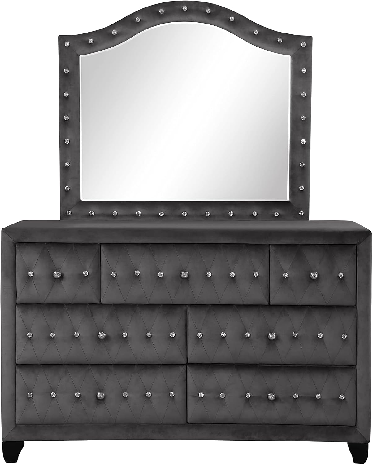 Full 5-Piece Upholstery Bedroom Set Constructed from Wood in Elegant Gray