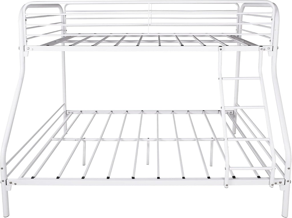 Twin-Over-Full Metal Bunk Bed with Enhanced Upper-Level Guardrail,Classic Bedroom Double Bed Frame w/Slats Support and Inclined Ladder,Easy Assembly,for Kid Adult Boy Girl Teen,White