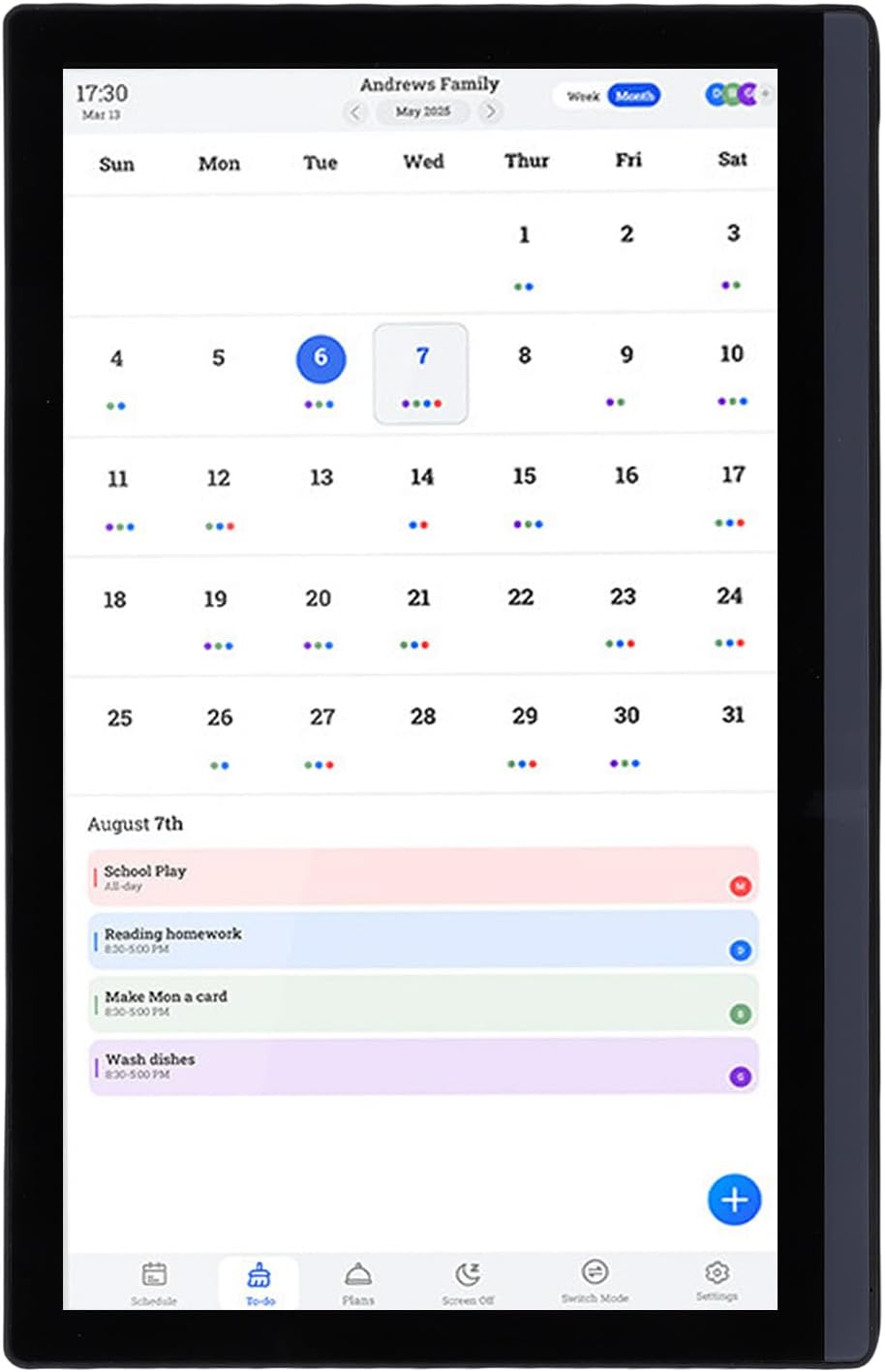 17.3in Digital Calendar Smart Family Planner, 1080P Full HD Interactive Touchscreen, Wall Desk Mount Electronic Frame with Chore Chart Function, Ideal for Home Organization & (US Plug 100-240V)