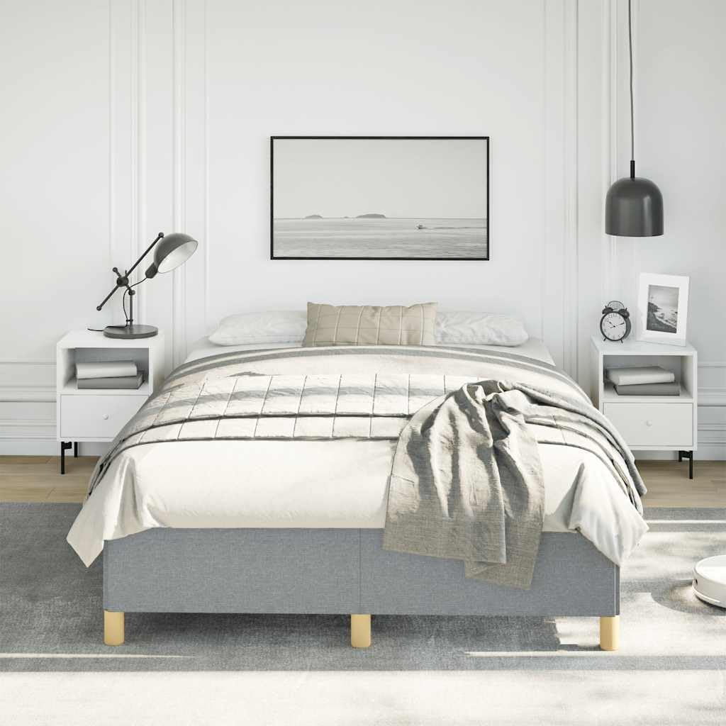 Light Grey Upholstered Bed Frame with Polyester and Engineered Wood, Full Size Modern Platform Bed for Adults, Breathable Fabric and Durable Design, Easy Assembly