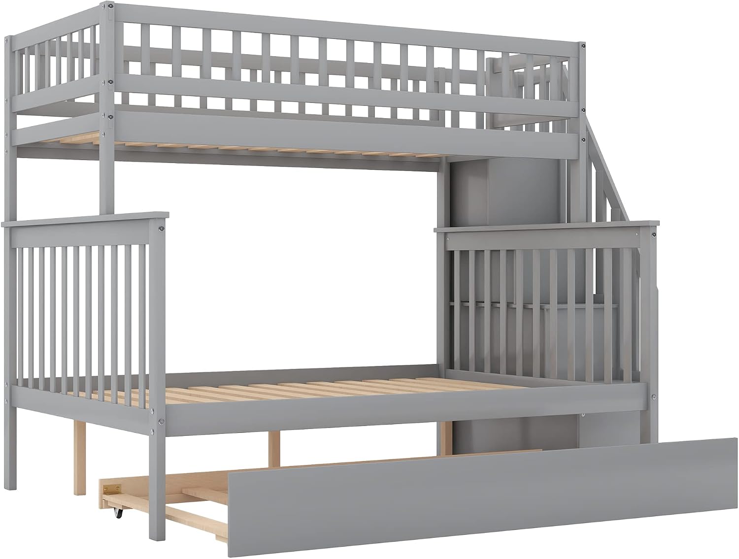 Harper & Bright Designs Bunk Beds Twin Over Full Size, Solid Wood Bunk Bed with Trundle for Kids