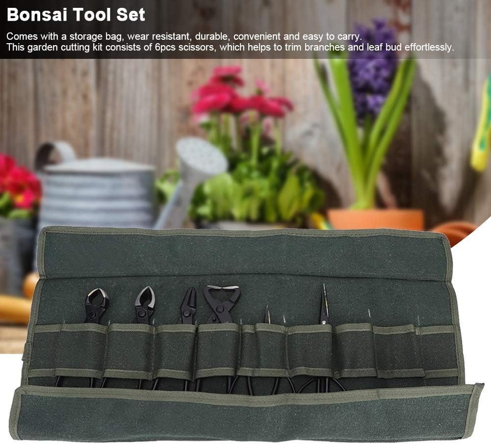 Bonsai Cutting Tools Set, 6Pcs Steel Scissors and Pliers Durable Portable Plant Tree Scissors with a Storage Bag for Gardening Enthusiast